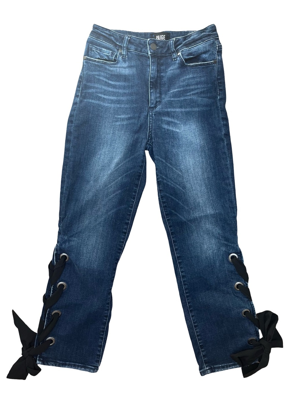 PAIGE High Rise Sarah Straight Black Lace Up Accent Sz 28